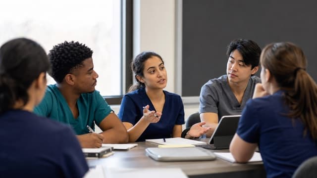 Health sciences students discuss a sensitive case professionally.